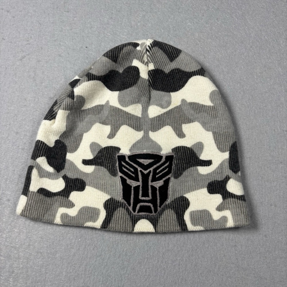 Transformers Gray White Camouflage Knit Hat Cap Boys Youth Size Stitched Logo